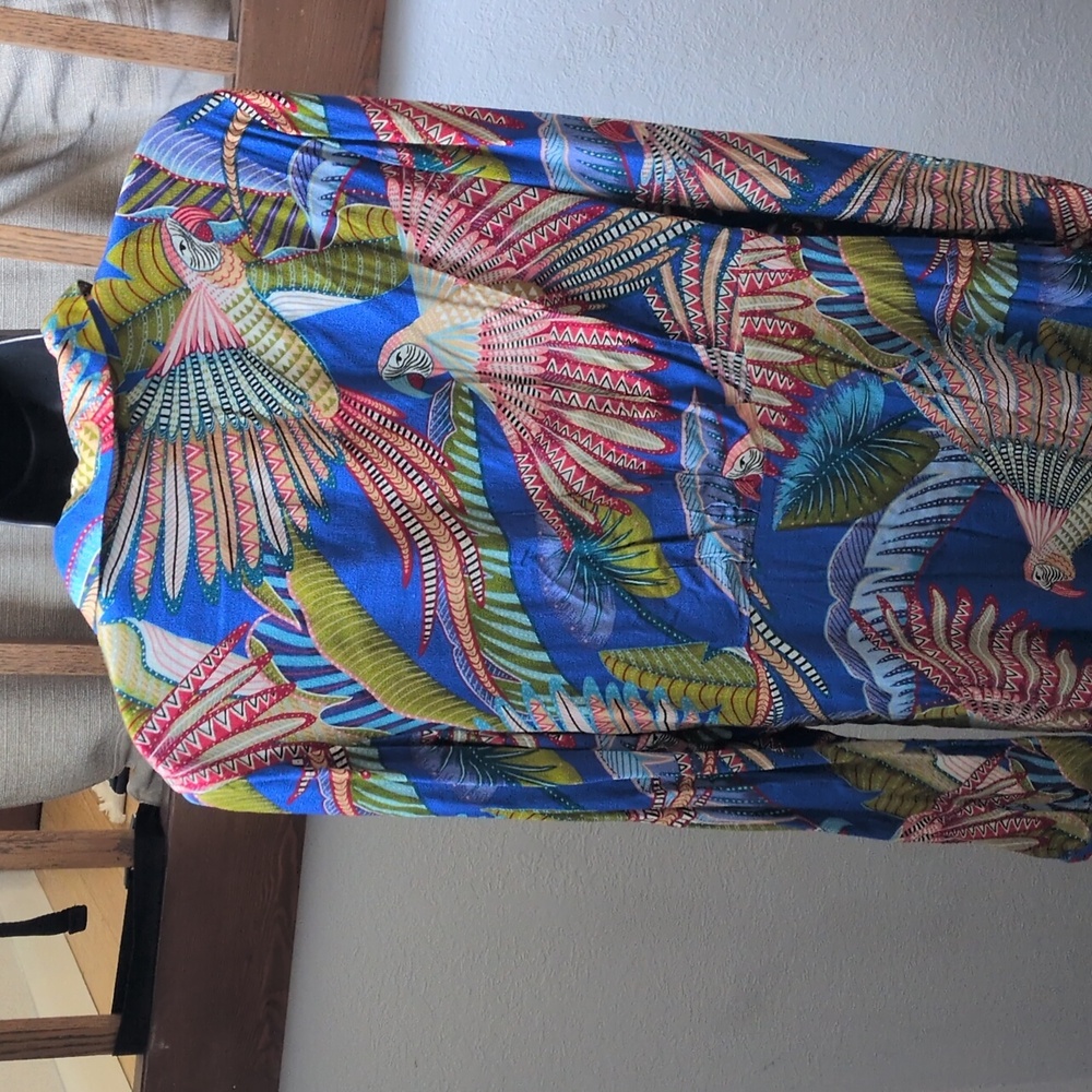 ✨ Farm Rio Blue Macaw Tiered Maxi Dress Size Large - Picture 7 of 9